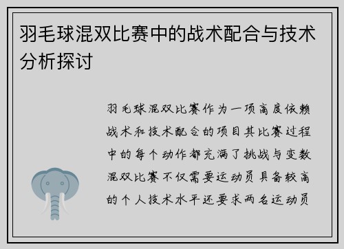 羽毛球混双比赛中的战术配合与技术分析探讨